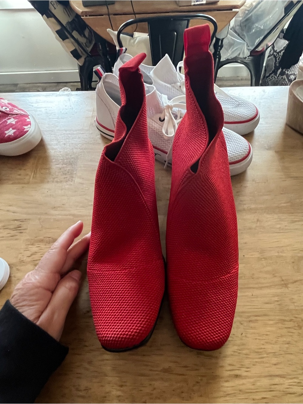 CHARLESTON SHOE CO. Red Knit Slip-On Ankle Booties